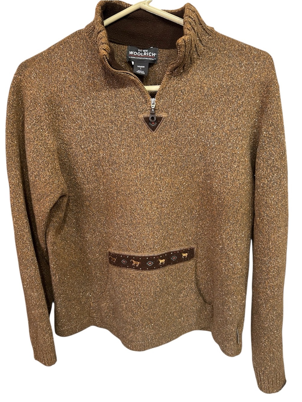 Woolrich Clove Horse Sweater Womens L Brown Knit 1/4 Zip Pullover